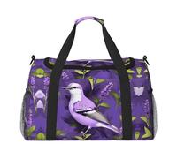 Bolsa de lona grande de lona con estampado de flores de lavanda púrpura para mujer, bolsa de viaje para fin de semana, bolsa de mano, Negro -, Talla única