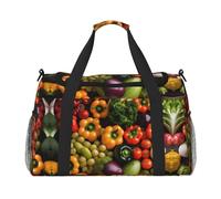 Bolsa de lona grande de lona con estampado de frutas y verduras frescas, bolsas de fin de semana para mujer, bolsa de mano, Negro -, Talla única