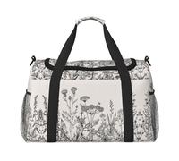 Bolsa de lona grande de lona con estampado de hierbas florales y grabado botánico, bolsa de viaje para fin de semana, bolsa de mano para mujer, bolsa de mano, Negro -, Talla única