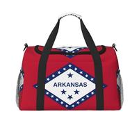 Bolsa de lona grande de lona con estampado de la bandera del estado de Arkansas, bolsa de viaje para fin de semana, para mujer, bolsa de mano, Negro -, Talla única