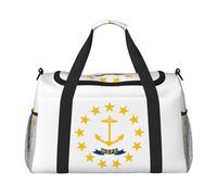 Bolsa de lona grande de lona con estampado de la bandera del estado de Rhode Island, bolsa de viaje para fin de semana, para mujer, bolsa de mano, Negro -, Talla única