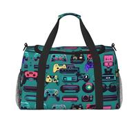 Bolsa de lona grande de lona con estampado de mando de videojuegos, bolsa de viaje de fin de semana para mujer, bolsa de mano, Negro -, Talla única