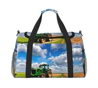 Bolsa de lona grande de lona con estampado de tractor bajo cielo azul y nubes blancas, bolsa de viaje para fin de semana para mujer, bolsa de mano, Negro -, Talla única