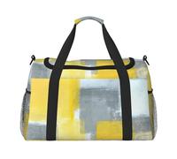 Bolsa de lona grande de lona con impresión de pintura abstracta gris y amarillo, bolsa de viaje para fin de semana para mujer, bolsa de mano, Negro -, Talla única