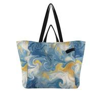 Bolsa de lona grande ligera para cocina, bolsa de comestibles, bolsa para profesores, para mujeres, compras, viajes, azul, amarillo, remolino mármol