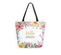 Bolsa de lona Hello Spring Floral Mujer Bolsa de playa Acuarela Flores de colores Bolso de hombro Bolso grande reutilizable Ligero para ir de compras Viajes de comestibles