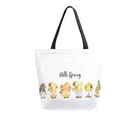 Bolsa de lona Hello Spring Gnomes Mujer Bolsa de playa Acuarela Girasol Lindo bolso de hombro grande reutilizable bolso ligero para compras comestibles viajes
