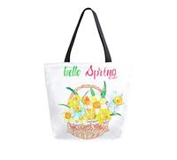 Bolsa de lona Hello Spring Narciso Flores Mujer Bolsa de playa Cesta de acuarela Bolso de hombro Bolso grande reutilizable Ligero para ir de compras Viajes de comestibles