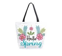 Bolsa de lona Hello Spring Woman Beach Bag Flowers Bolsa de hombro grande reutilizable bolso ligero para compras comestibles viajes