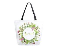 Bolsa de lona Hello Summer Meadow Flowers Mujer Bolsa de playa Hierbas silvestres Mariposas Bolso de hombro Bolso grande reutilizable Ligero para ir de compras Viajes de comestibles