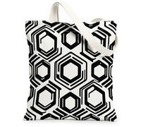 Bolsa de lona hexagonal para mujer, moderna forma geométrica, ninguna, negra, lavable, reutilizable, pequeña bolsa de mano ideas para la familia, Negro, 13x15 Inch