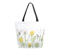 Bolsa de lona Hierbas Libélula Mariposa Mujer Bolsa de playa Horizontal Flores silvestres Bolsa de hombro Bolso grande reutilizable Ligero para ir de compras Viajes de comestibles