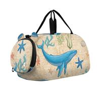 Bolsa de lona marrón oscuro con diseño de hamburguesas beige para niños, para fin de semana, para niñas, bolsa de viaje y baile, Vidas de ballenas azules marinas, Classic