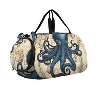 Bolsa de lona marrón oscuro con diseño de hamburguesas beige para niños, para fin de semana, para niñas, bolsa de viaje y baile, Pulpo azul oscuro vintage, Classic