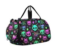 Bolsa de lona multifuncional con diseño de gatos de brujería y dibujos animados con compartimento para zapatos, bolsa de transporte multifuncional para viajes, deportes, lona, fin de semana