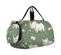 Bolsa de lona multifuncional con diseño de rinoceronte blanco con diseño de dibujos animados con compartimento para zapatos, ideal para la playa, natación, piscina, deportes