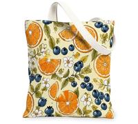 Bolsa de lona naranja para mujer, diseño de flores de arándanos vibrantes, de verano, amarillo, lavable, reutilizable, para uso diario, ideas para familiares, amigos, colegas, lectura, amor, 13 x 15