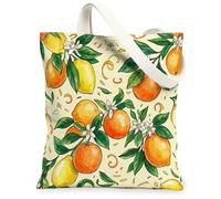 Bolsa de lona naranja para mujer, diseño de hojas tropicales de limón, verano, amarillo, lavable, reutilizable, bolsa de mercado, ideas para viajes de compras, oficina, biblioteca, casual, 13 x 15