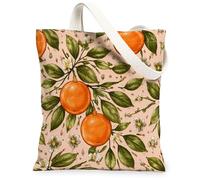 Bolsa de lona naranja para mujer, hojas botánicas de verano, flores, color naranja, lavable, reutilizable, estética, ideas, Naranja, 13x15 Inch