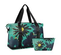 Bolsa de lona negra con diseño de margarita y correa ajustable para gimnasio plegable, Flor de margarita negra, 1 size
