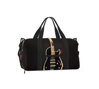 Bolsa de lona negra para guitarra con compartimento para zapatos, gimnasio, fin de semana para hombres y mujeres, bolsa de viaje impermeable con bolsillo húmedo para zapatos sucios
