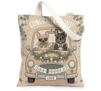 Bolsa de lona para boda, diseño de bulldog francés, para compras, 13 x 15 pulgadas, divertida bolsa de hombro reutilizable para mujer, pintura recién casada, decoración de regalo