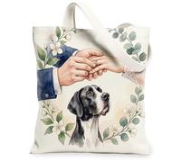 Bolsa de lona para boda, diseño de perro gran danés para compras, 13 x 15 pulgadas, anillo romántico de matrimonio, bolsa de comestibles reutilizable para mujeres, patrón de viaje para mascotas