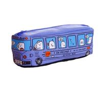 Bolsa de lona para bolígrafos, diseño de autobús de dibujos animados, gran capacidad, con cremallera, bolsa de papelería de viaje para estudiantes, niños y escuelas