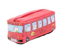 Bolsa de lona para bolígrafos, diseño de autobús de dibujos animados, gran capacidad, con cremallera, bolsa de papelería de viaje para estudiantes, niños y escuelas