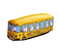 Bolsa de lona para bolígrafos, diseño de autobús de dibujos animados, gran capacidad, con cremallera, bolsa de papelería de viaje para estudiantes, niños y escuelas, Amarillo