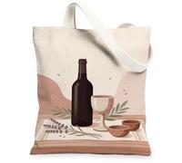Bolsa de lona para botella de vino para mujer, estilo rústico, minimalista, lavanda, otoño, marrón terroso, lavable, reutilizable, bolsa de mercado, ideas para familiares, amigos, colegas, lectura