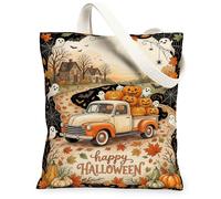 Bolsa de lona para camión, calabazas fantasmas de temporada, bolsas de comestibles naranjas de Halloween, 33 x 38 cm, Naranja, 13x15 Inch
