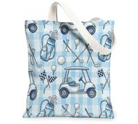 Bolsa de lona para carrito de golf para mujer, diseño deportivo de verano, color azul claro, lavable, reutilizable, bolsa de mercado, Azul claro, 13x15 Inch