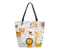 Bolsa de lona para colorear animales tropicales, bolsas de comestibles reutilizables, bolsa de transporte con asas