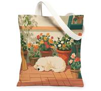 Bolsa de lona para compras de 13 x 15 pulgadas, bonita maceta de flores reutilizable para mujeres, patrón de viaje para mascotas, decoración de regalo