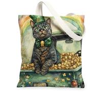 Bolsa de lona para compras de 13 x 15 pulgadas, diseño de gato Bombay del Día de San Patricio, bolsa de comestibles reutilizable para mujeres, decoración de regalo de pintura estética arcoíris