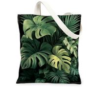 Bolsa de lona para compras de 13 x 15 pulgadas, diseño de hojas botánicas de verano, reutilizable, para mujeres, suculentas tropicales, playa, decoración de regalo
