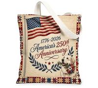 Bolsa de lona para compras de 13 x 15 pulgadas, diseño de perro de los Grandes Pirineos del 250 aniversario, 4 de julio, bolsa de comestibles reutilizable para mujeres, pintura estética de playa