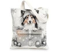 Bolsa de lona para compras de 13 x 15 pulgadas, regalo de Navidad de lujo, reutilizable, para mujer, decoración de regalo de pintura para mascotas