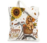 Bolsa de lona para compras de 33 x 38 cm, diseño de girasol, diseño de perro cocker spaniel de otoño en acuarela, reutilizable, para mujer, diseño estético y genial para decoración de regalo