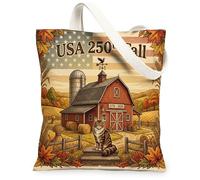 Bolsa de lona para compras de Maine Coons Cats de 250 años, 13 x 15 pulgadas, bolsa de hombro reutilizable para mujer, pintura patriótica, decoración de regalo