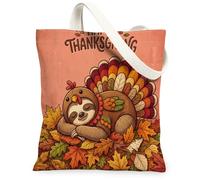 Bolsa de lona para el día de Acción de Gracias de otoño para ir de compras, 13 x 15 pulgadas, diseño de pavo divertido de otoño, reutilizable, estampado de comestibles, para mujeres, decoración de