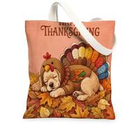 Bolsa de lona para el Día de Acción de Gracias, diseño de perro Cocker Spaniel para ir de compras, 13 x 15 pulgadas, diseño de pavo divertido de otoño, reutilizable, estampado de comestibles, para