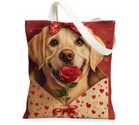 Bolsa de lona para el día de San Valentín con diseño de perro labrador retriever para ir de compras de 13 x 15 pulgadas, con letras de amor, cachorro, reutilizable, estampado de comestibles, para