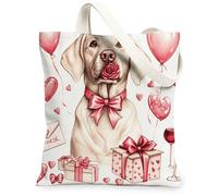 Bolsa de lona para el día de San Valentín con diseño de perro pomerania para ir de compras de 13 x 15 pulgadas, divertida bolsa de impresión de cachorro vintage reutilizable para mujeres, amantes de