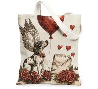 Bolsa de lona para el día de San Valentín Husky Dog para ir de compras, 13 x 15 pulgadas, bolsa reutilizable con estampado de cachorro vintage para mujeres, amantes de la playa, pintura estética