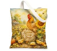 Bolsa de lona para gallina, diseño rústico de pollitos de granja, girasol, otoño, amarillo, bolsas de comestibles de 13 x 15 pulgadas, Amarillo, 13x15 Inch