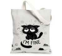 Bolsa de lona para gatos para mujeres, fantásticos ratones juguetones, café, sin negro, lavable, reutilizable, bolsas de comestibles, ideas para compras, viajes, oficina, biblioteca, casual, 13 x 15