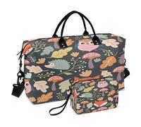 Bolsa de lona para gimnasio, bolsa de viaje para fin de semana con bolsa de aseo para yoga, plegable, lindo búho, zorro y erizo, Multi, 1 size, Moderno / Equipada