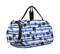 Bolsa de lona para gimnasio con diseño de flores negras, color azul real, con compartimento para zapatos, bolsa de viaje ligera para práctica escolar, deportes, bolsa de viaje para mujer, Flores